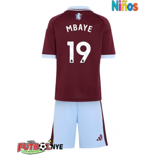 Camiseta Aston Villa Ibrahim Mbaye #19 Primera Equipación para niños 2026-27 manga corta (+ pantalones cortos)